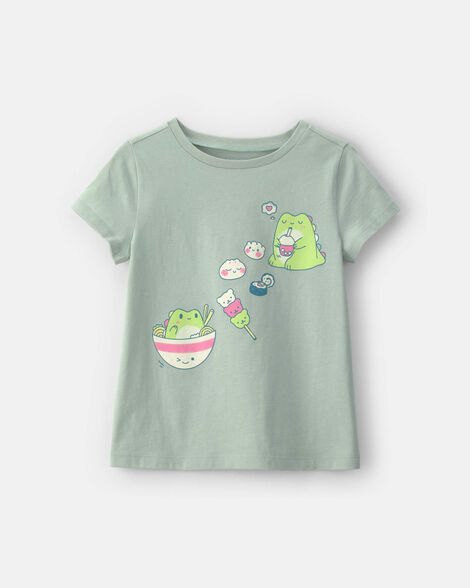 girls kawaii dinosaur graphic tee - green