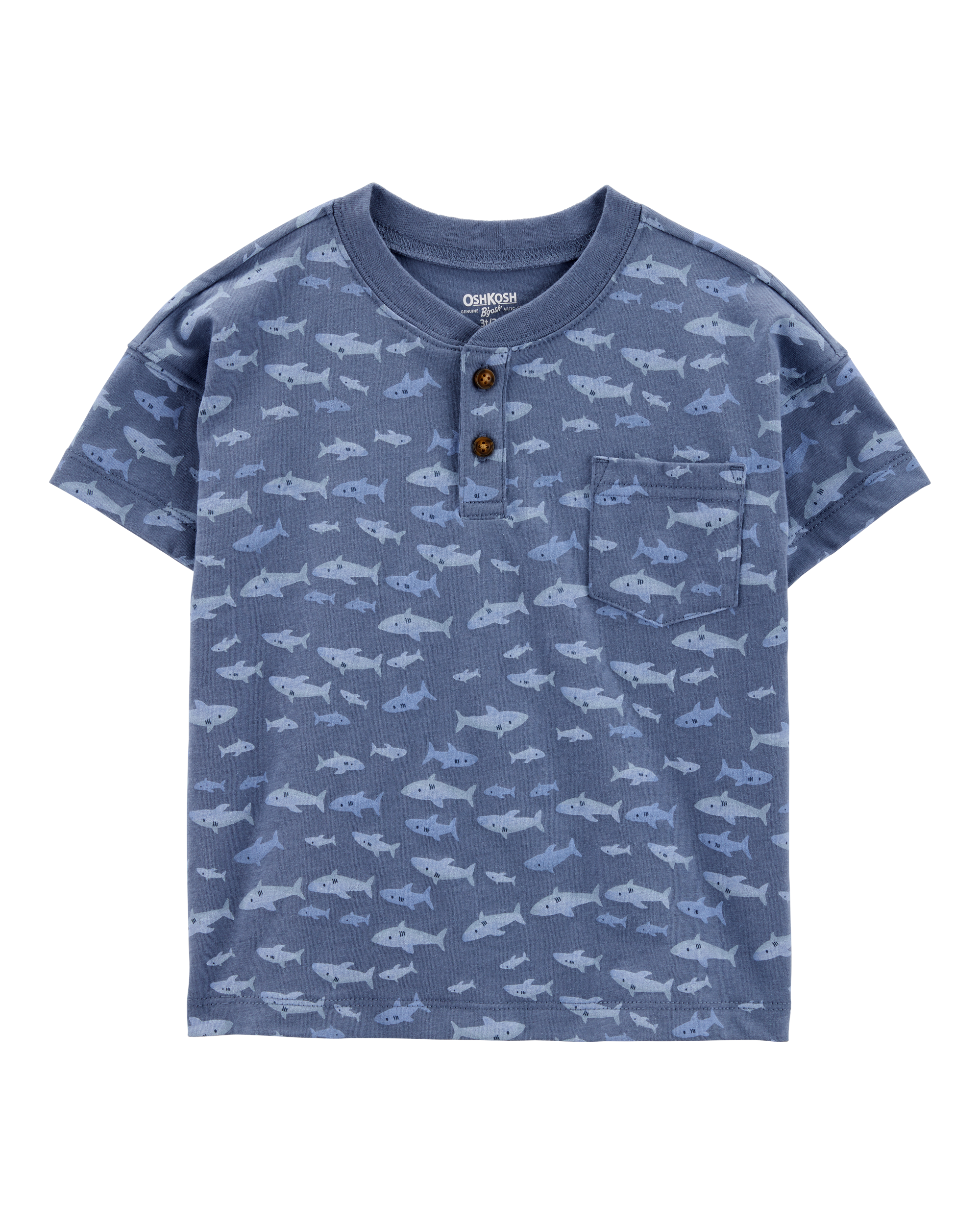 Toddler Henley Fish Print Shirt - Blue