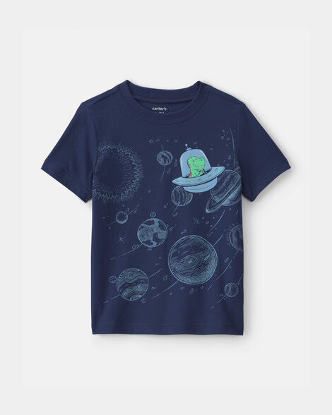 toddler boy space dinosaur graphic tee - navy