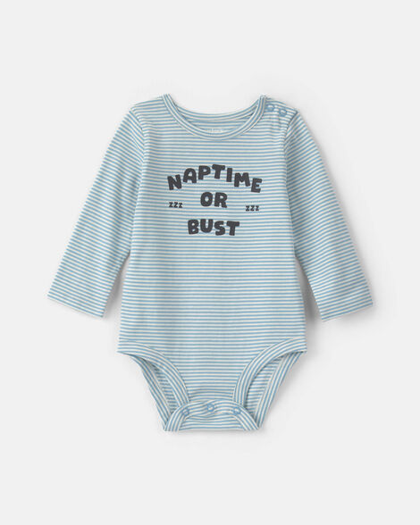 baby boy 'naptime or bust' striped long-sleeve graphic bodysuit - blue/white