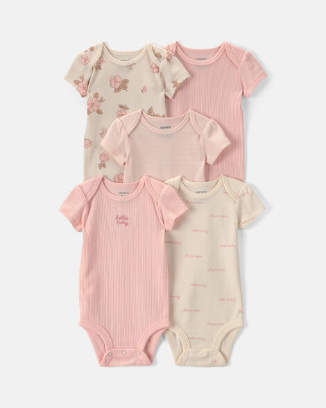 baby girl 5-pack floral multipack bodysuits - pink/ivory