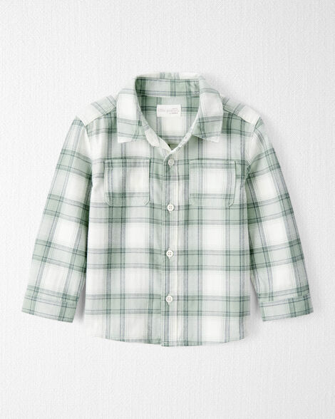 Toddler Boy Organic Cotton Herringbone Button-Front Shirt in Plaid