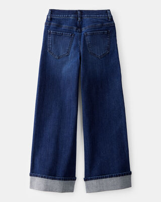 Product image 2 of Kid Rigid Mid Rise Cuffed Wide Leg Jeans - Dark Wash