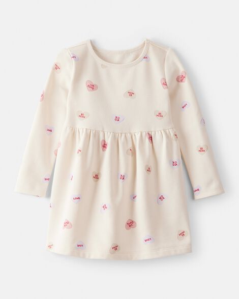 toddler girl daydream fleece valentine's day heart dress - ivory
