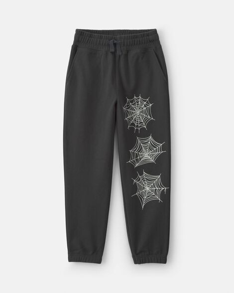 boys spider web halloween french terry joggers - black