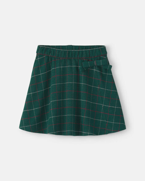 girls bow plaid skort - green