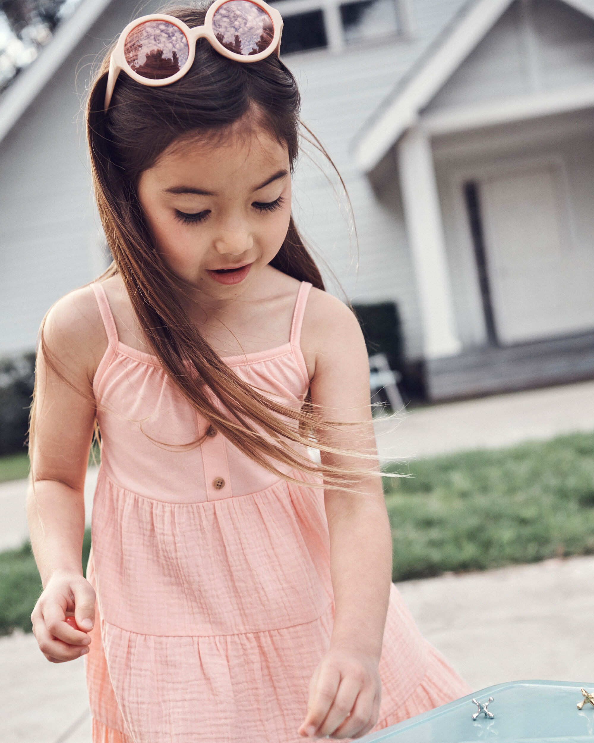 Toddler Textured Gauze Button-Front Dress - Pink