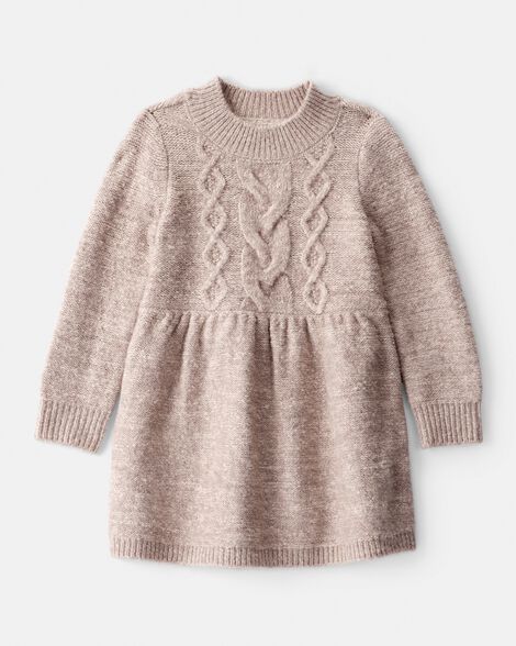 Baby Girl Sweater Knit Long-Sleeve Dress - Brown