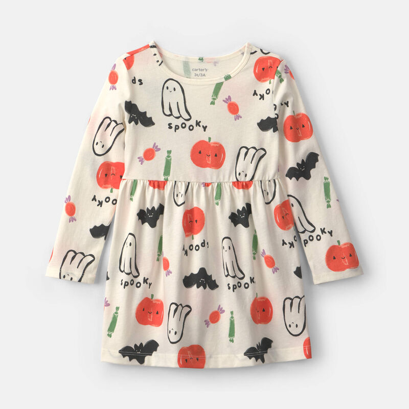Toddler Girl Pumpkin Long-Sleeve Dress - Cream