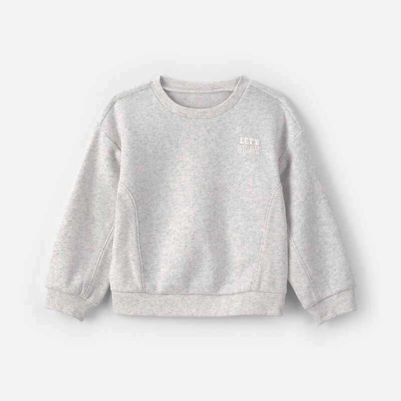 Toddler Girl 'Let's Play' Fleece Pullover Sweatshirt - Heather Grey