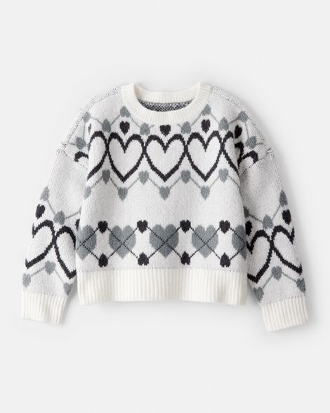girls heart sweater - white