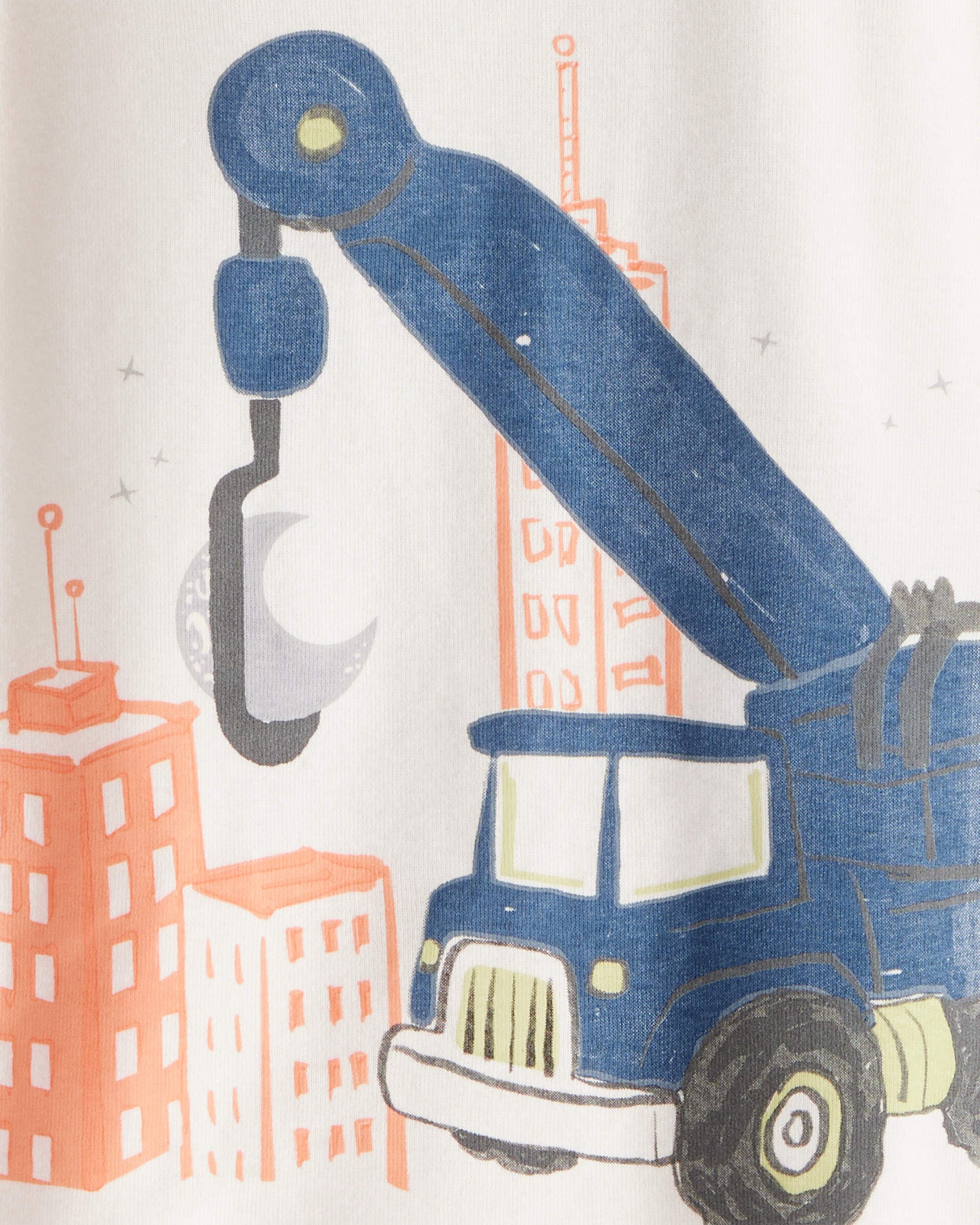 Toddler Boy Construction Print 100% Cotton Long-Sleeve 4-Piece Pajamas - Blue/Navy/White