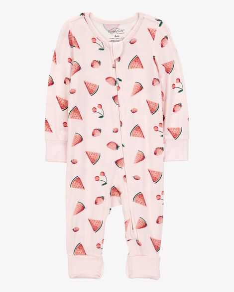  Product image 1 of Baby Fruit Print 2-Way Zip PurelySoft Convertible Foot Sleep & Play Pajamas - Pink