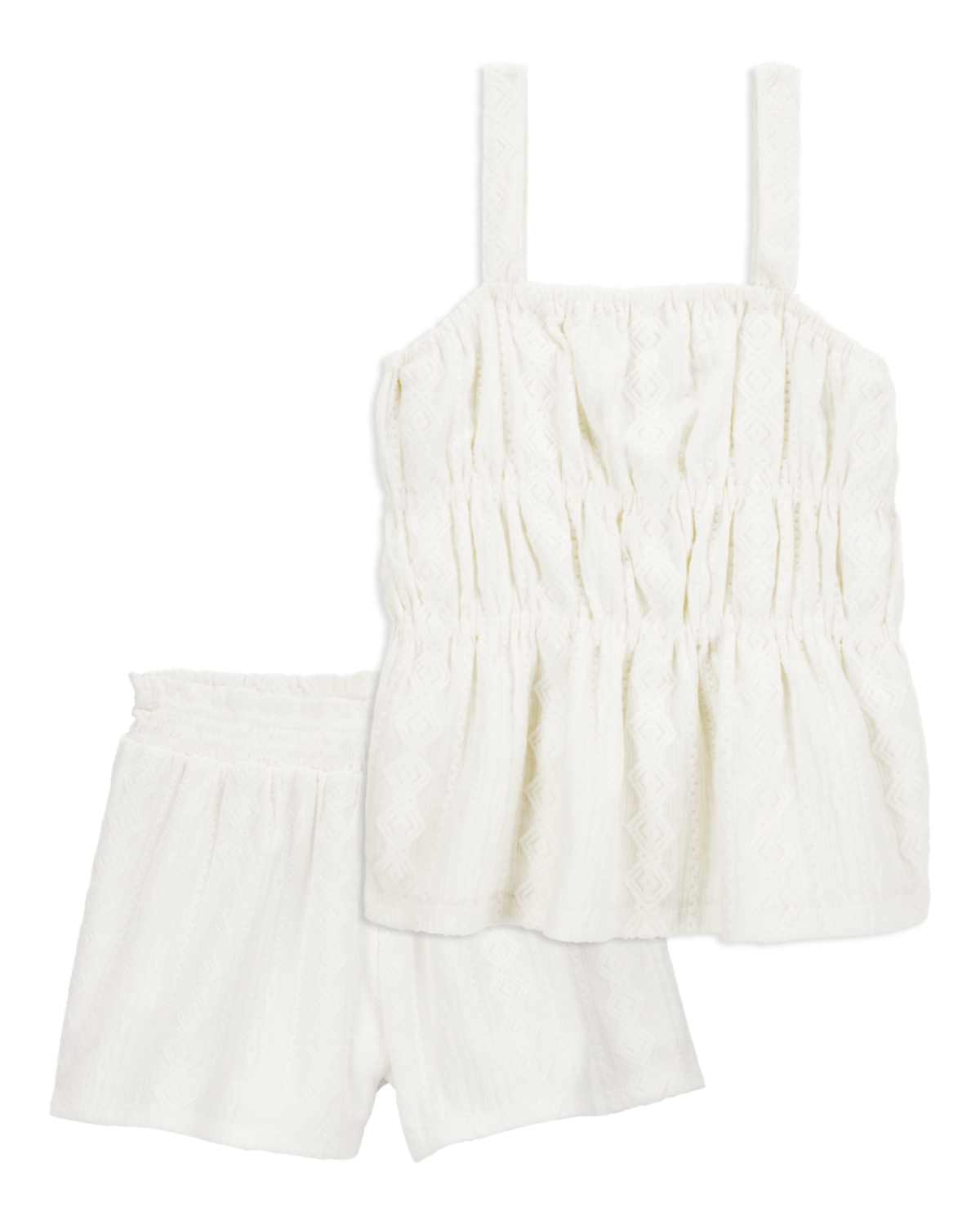 Kid 2-Piece Ruched Textured Tank & Pull-On Smocked Shorts Kid 2-Piece Ruched Textured Tank & Pull-On Smocked Shorts
