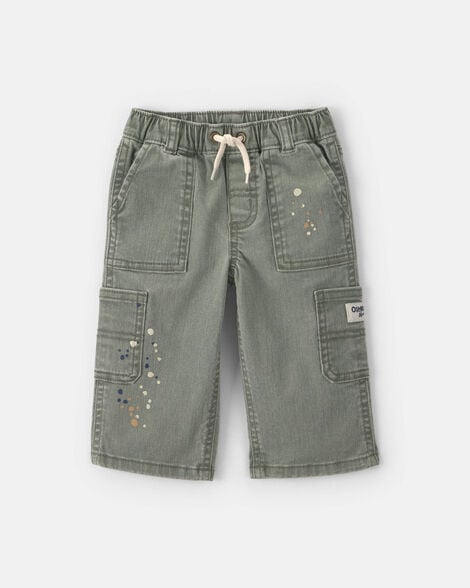 Baby Boy Splatter Paint Wide-Leg Carpenter Pants - Green