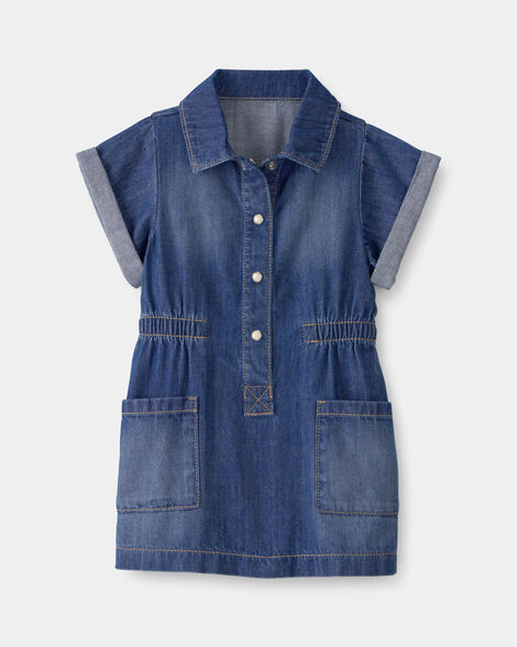 Baby Girl Denim Button-Up Dress - Dark Wash