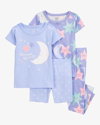 Product image 1 of Toddler 4-Piece Moon & Stars 100% Snug Fit Cotton Pajamas - Purple
