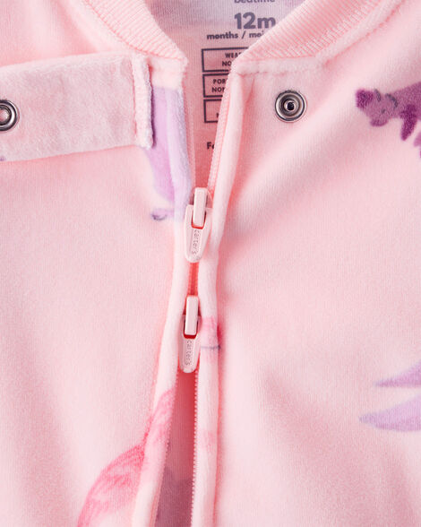 Product image 2 of Toddler Girl Dinosaur Print Snug Fit Long-Sleeve 2-Way Zip 1-Piece Pajamas - Pink