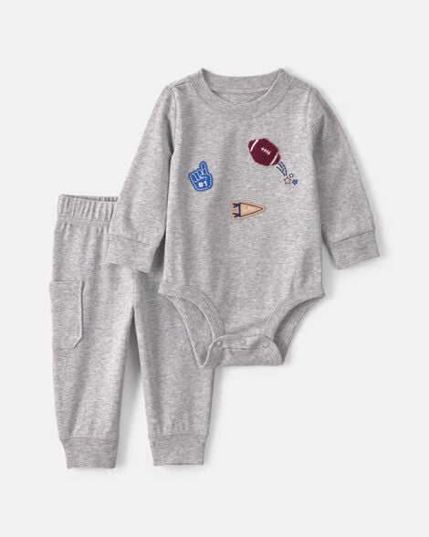 baby boy 2-piece varsity long-sleeve bodysuit & pant set - grey