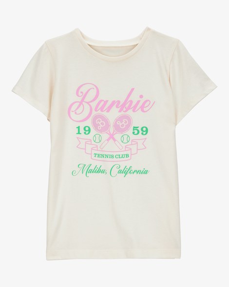 girls barbie™ 'tennis club' short-sleeve graphic tee - ivory