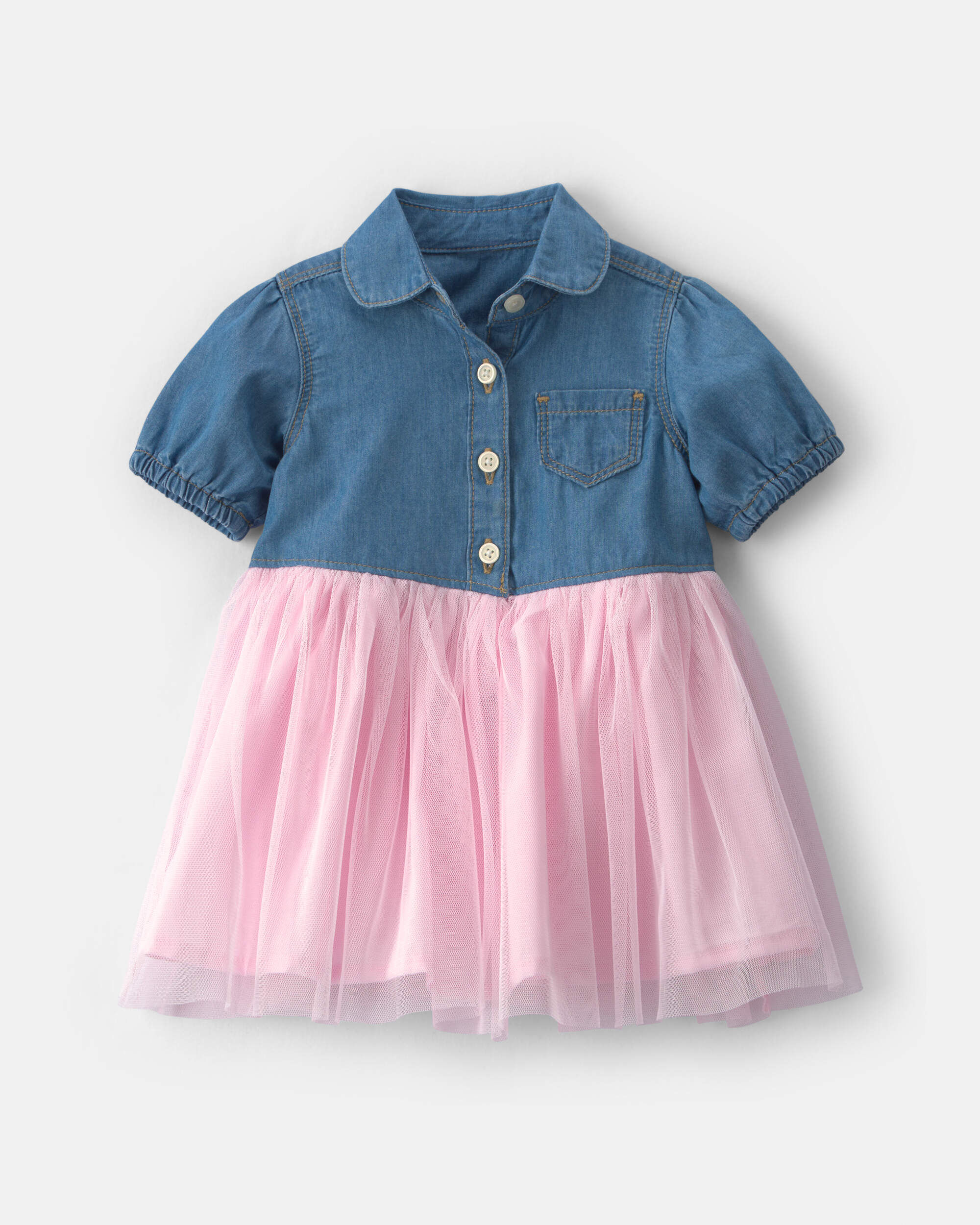 OshKosh Bgosh Baby Girl Chambray Tulle Short-Sleeve Dress - Light Wash 12M Light Wash 42$