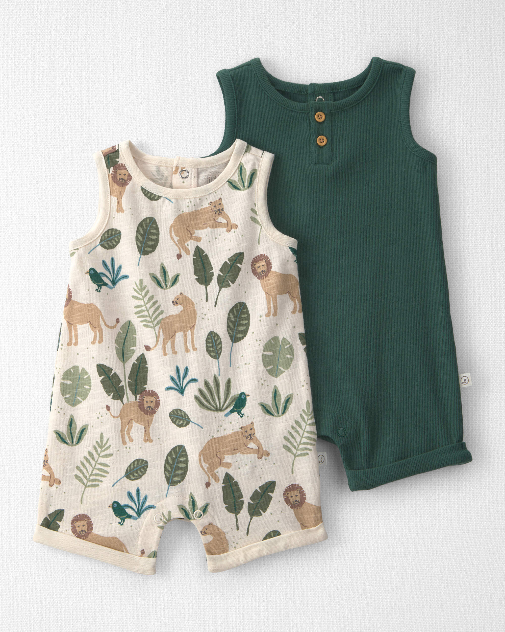 Little Planet Baby Boy 2-Pack Organic Cotton Rompers in Jungle 12M Jungle Green 25$