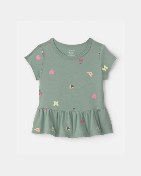baby girl butterfly relaxed peplum top - green