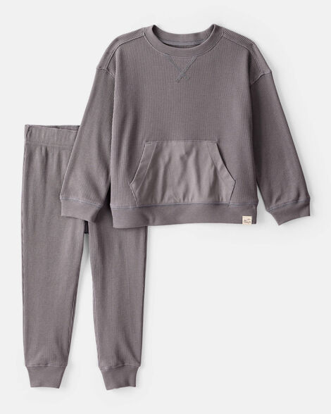 toddler boy waffle knit long-sleeve tee & pant set - grey