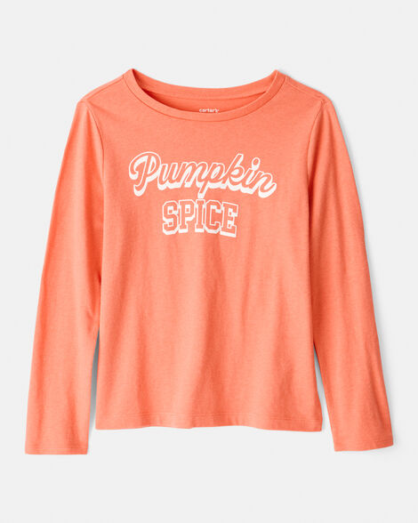 girls pumpkin spice long-sleeve graphic tee - orange