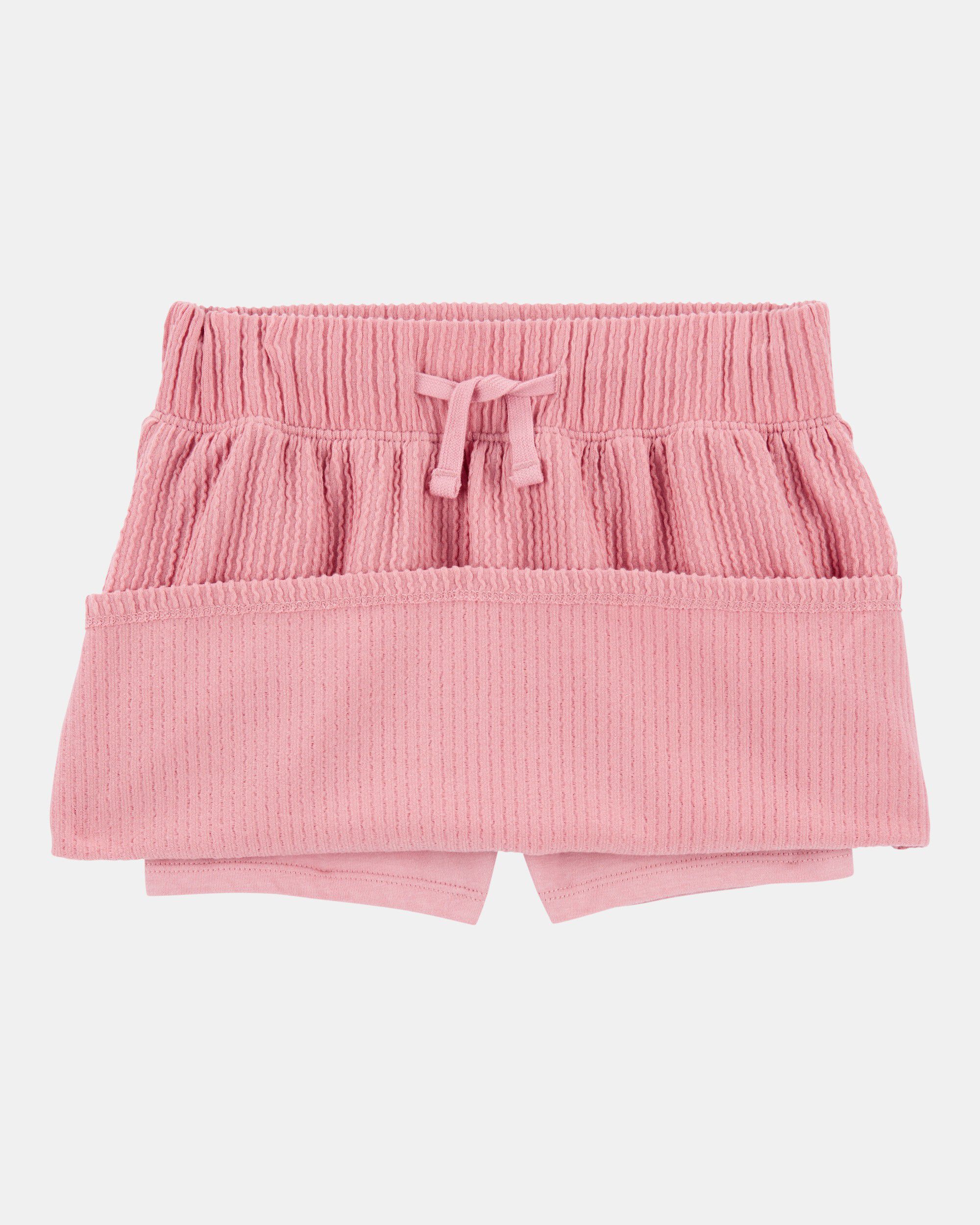Kid 2-Piece Floral Ribbed Tank Top & Textured Drawstring Skort Set - Pink