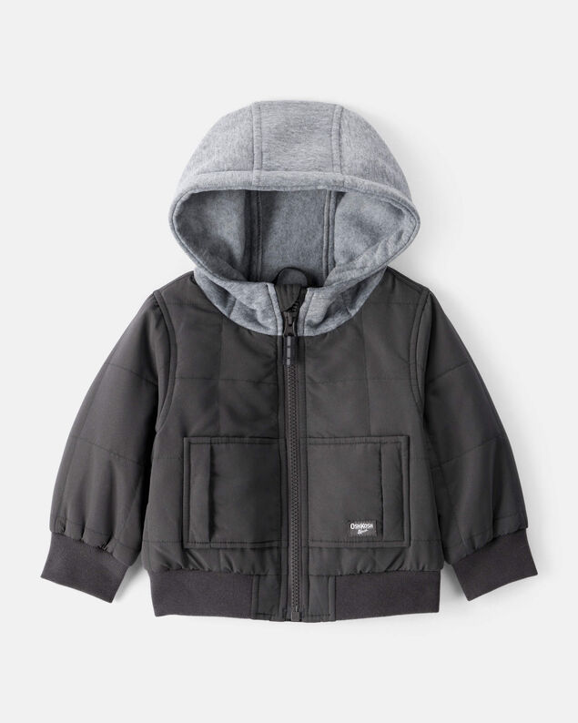 Product image 1 of Baby Boy Long-Sleeve Midweight Quilted Bomber Jacket - Black