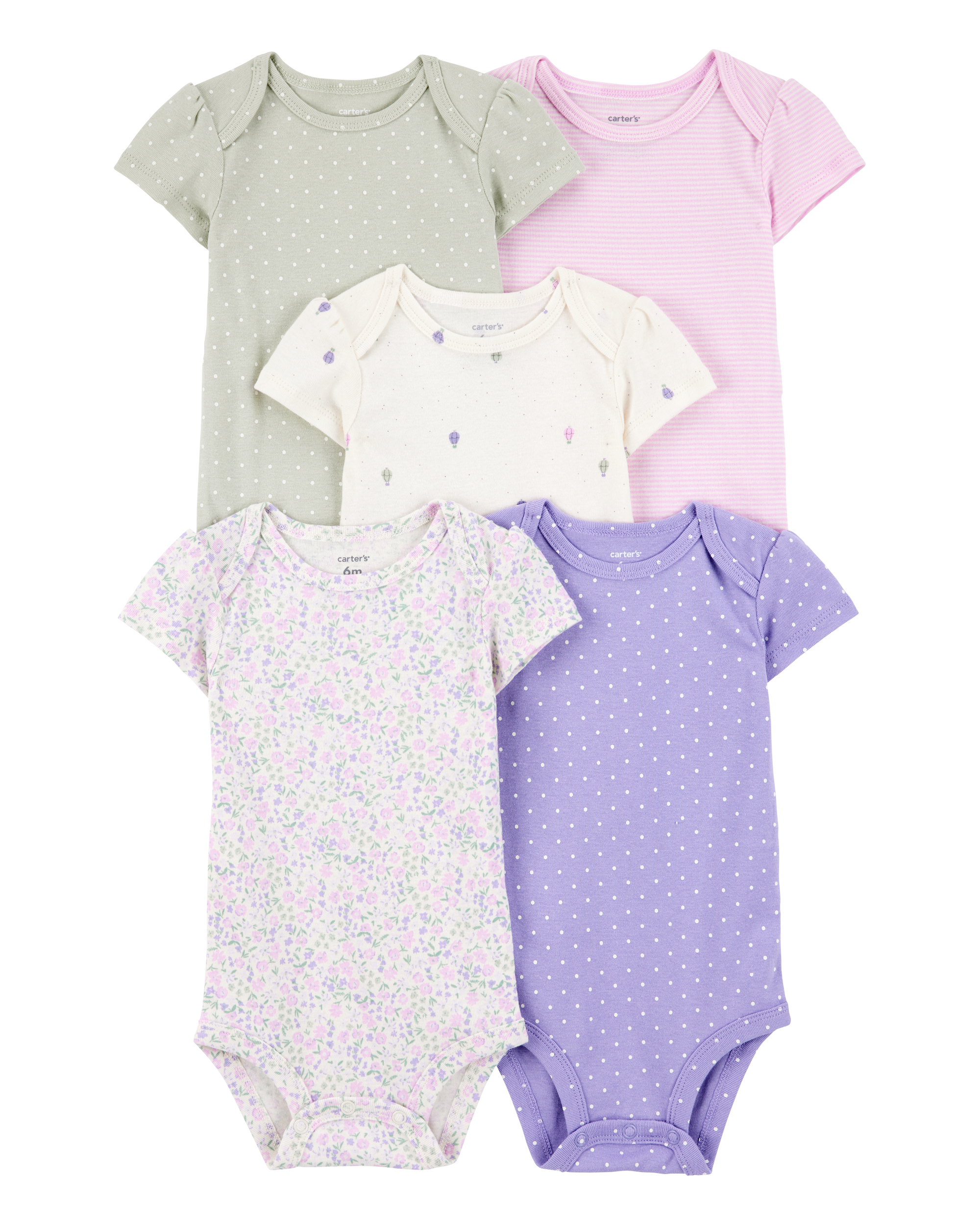 Baby Girl 5-Pack Floral Polka Dot Short-Sleeve Bodysuits