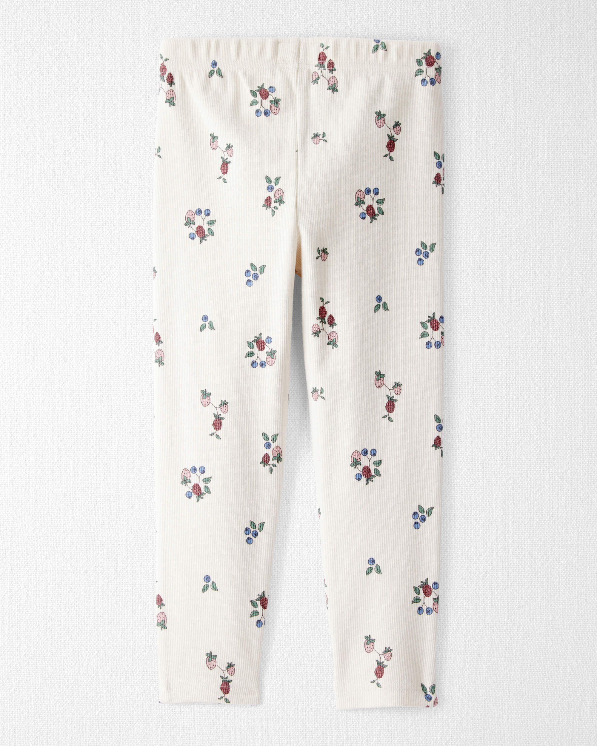 Toddler Girl Organic Cotton Ribbed Knit Pants in Berry Blossom Print
