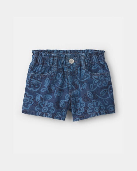 Toddler Girl Floral Denim Shorts - Dark Wash
