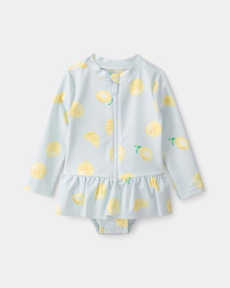 baby girl 1-piece lemon rashguard swimsuit - blue