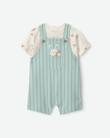 baby 2-piece bunny easter overall set - green/cream