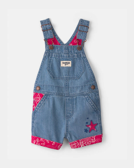 Baby Girl Bandana Denim Shortall - Medium Wash