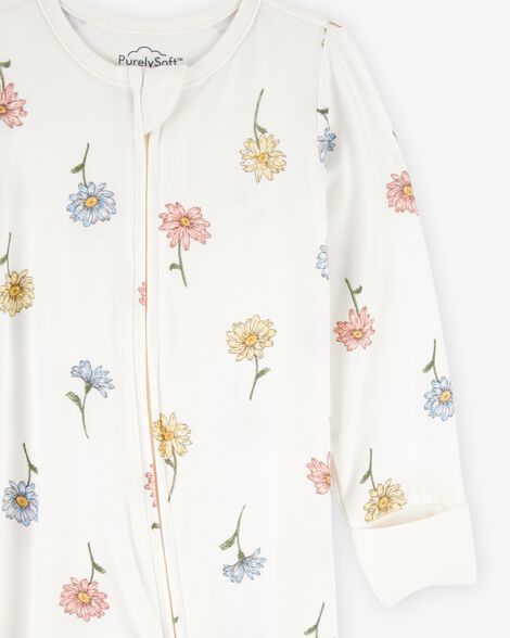  Product image 3 of Baby Floral Print 2-Way Zip PurelySoft Sleep & Play Pajamas - Ivory