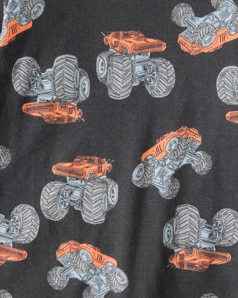 Product image 3 of Boys Monster Truck Print 100% Cotton Long-Sleeve 4-Piece Pajamas - Blue