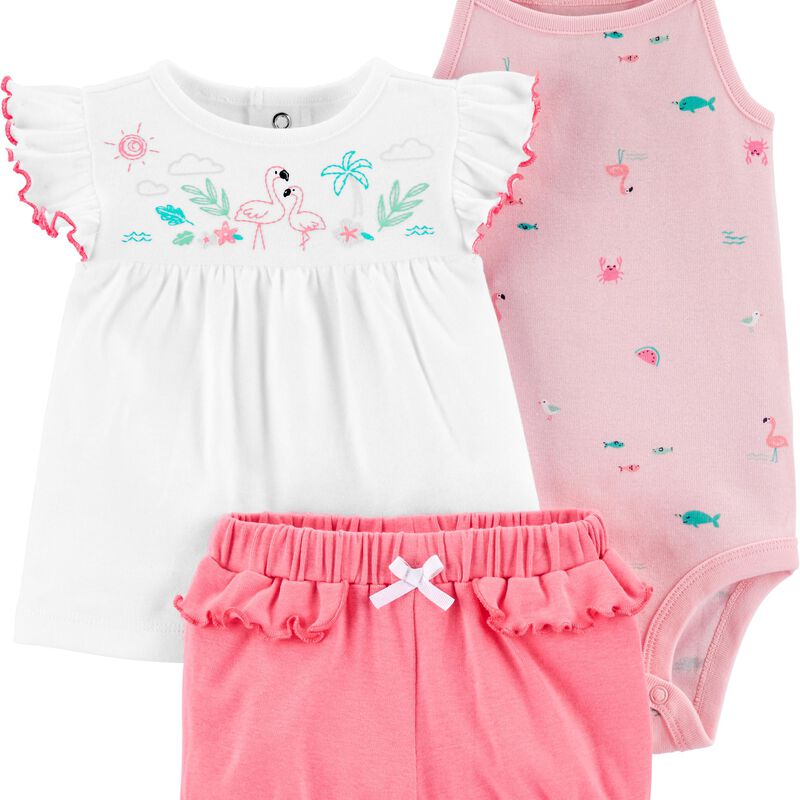 3Piece Flamingo Little Short Set