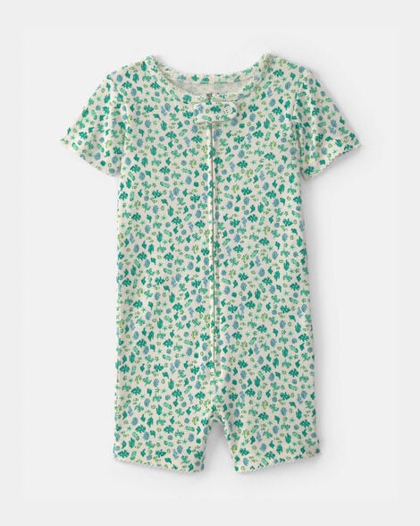 baby girl floral 100% cotton 1-piece romper pajama - green