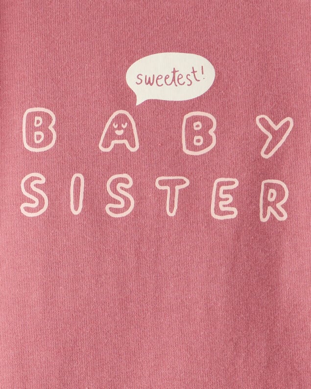 Product image 2 of Baby Girl Sweetest Baby Sister Cotton Long-Sleeve Graphic Bodysuit - Pink