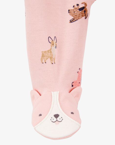 Product image 2 of Baby Girl Dog Print 2-Way Zip Cotton Sleep & Play Pajamas - Pink