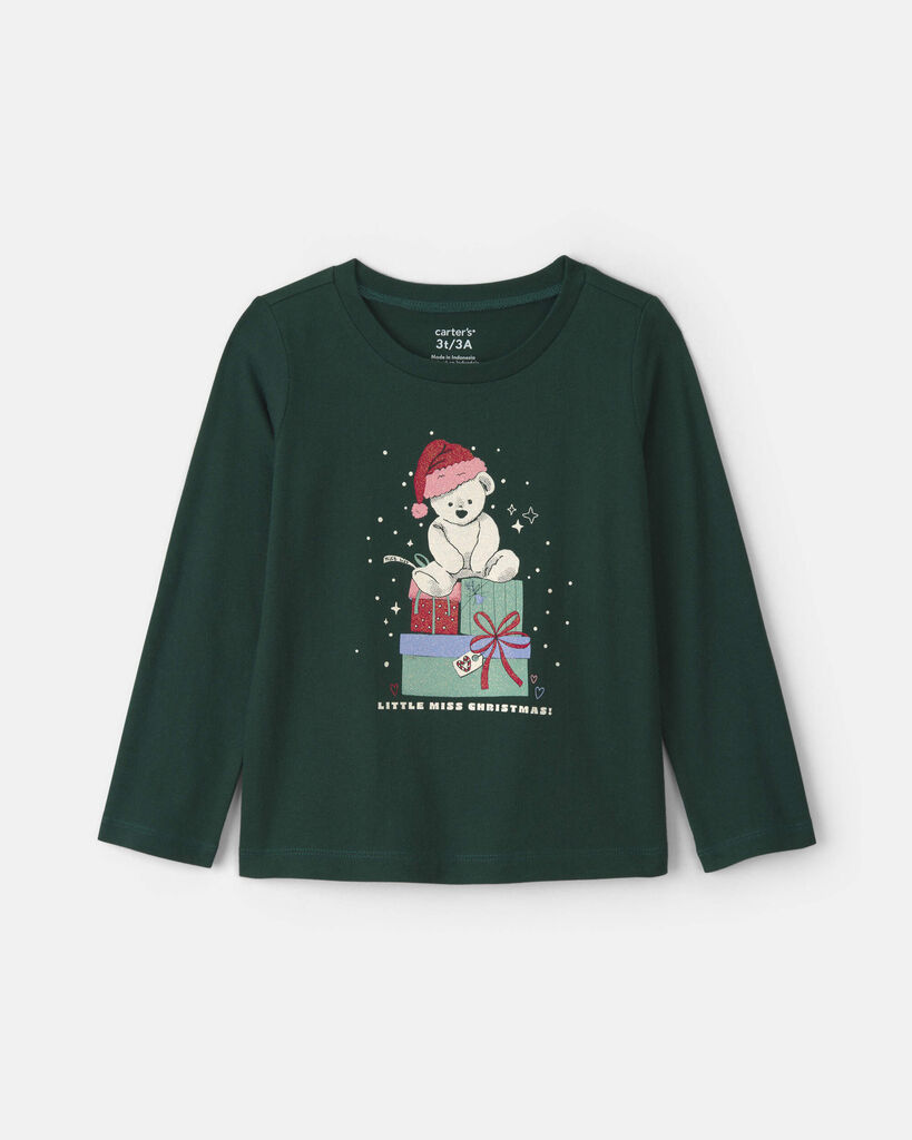 Carter's toddler girl christmas bear long-sleeve graphic tee 2T Green