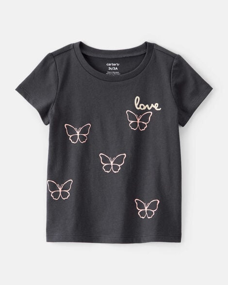 toddler girl butterfly short-sleeve graphic tee - grey
