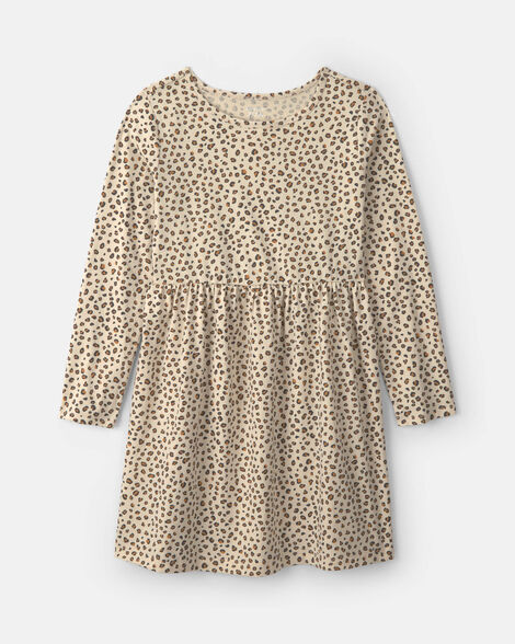 girls leopard long-sleeve dress - brown