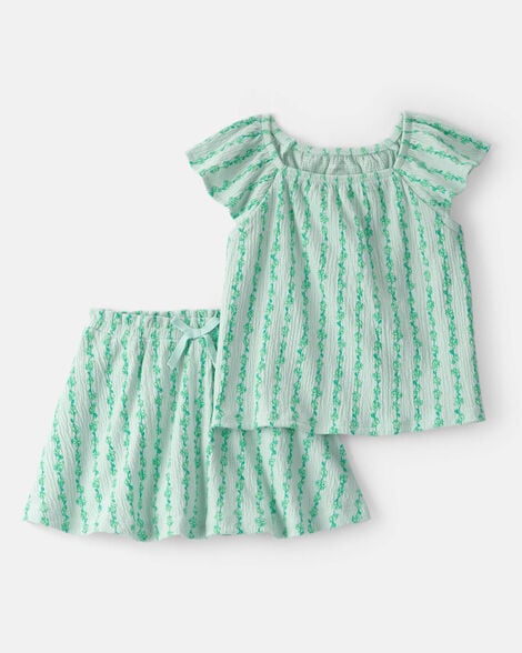 toddler girl 2-piece vine top & skort set - green