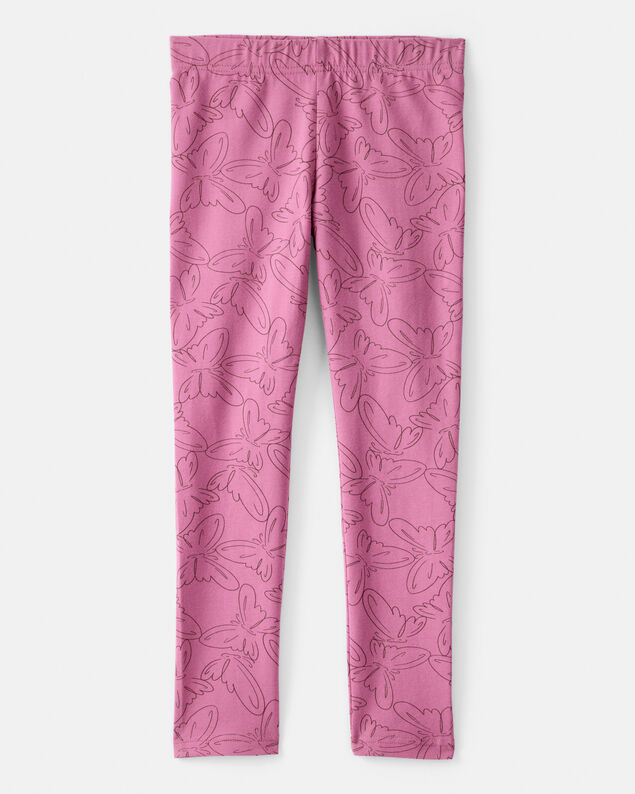 Product image 2 of Girls Butterfly Print Cotton Pull-On Stretch Leggings - Pink