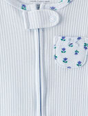 Blue - Baby Floral 2-Way Zip Ribbed Sleep & Play Pajamas, Selected
