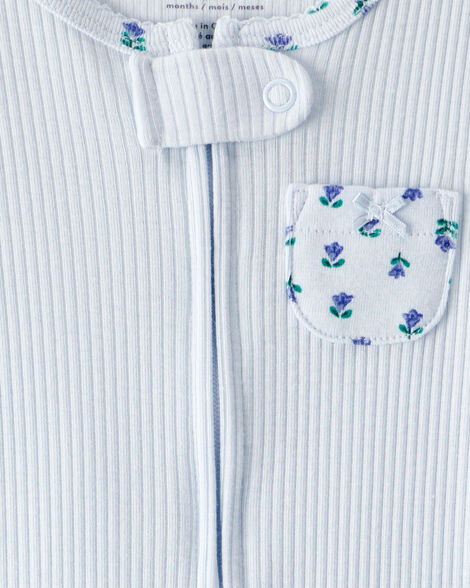  Product image 4 of Baby Floral 2-Way Zip Ribbed Sleep & Play Pajamas